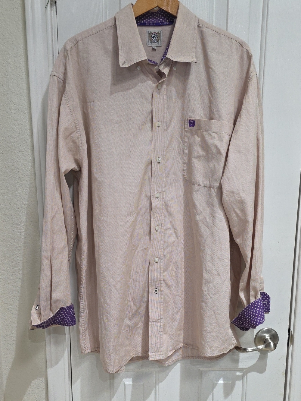 Cinch Men's Long-Sleeve Button-Down Shirt in Light Beige Size XL